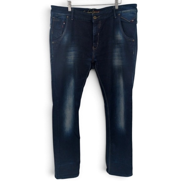 Carbon Other - Carbon Slim Fit Jeans Men 40 Low Wasit Dark Wash Blue Whiskered Faded Distressed